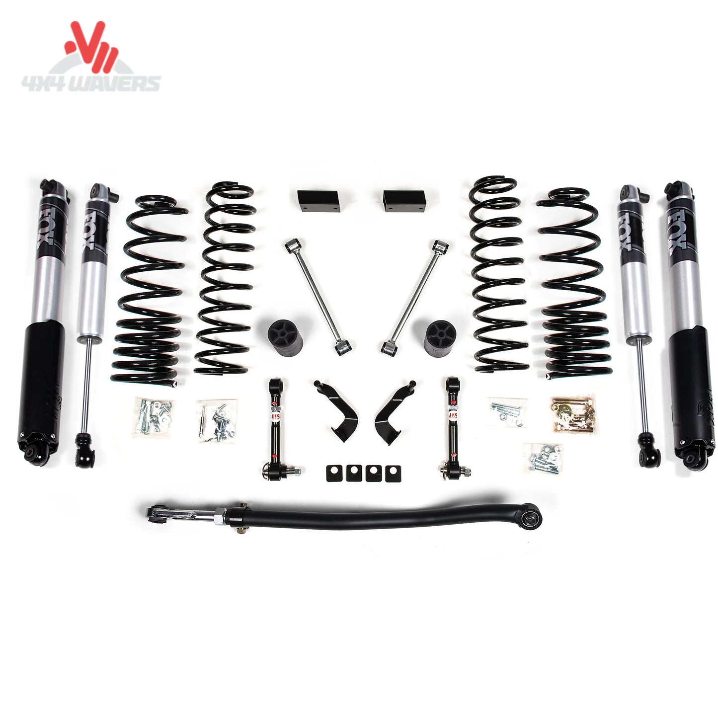 Kit de elevación BDS de 3 pulgadas con amortiguadores NX2 instalado en un Jeep Gladiator JT 2020-2025, mostrando la suspensión elevada y los resortes helicoidales.