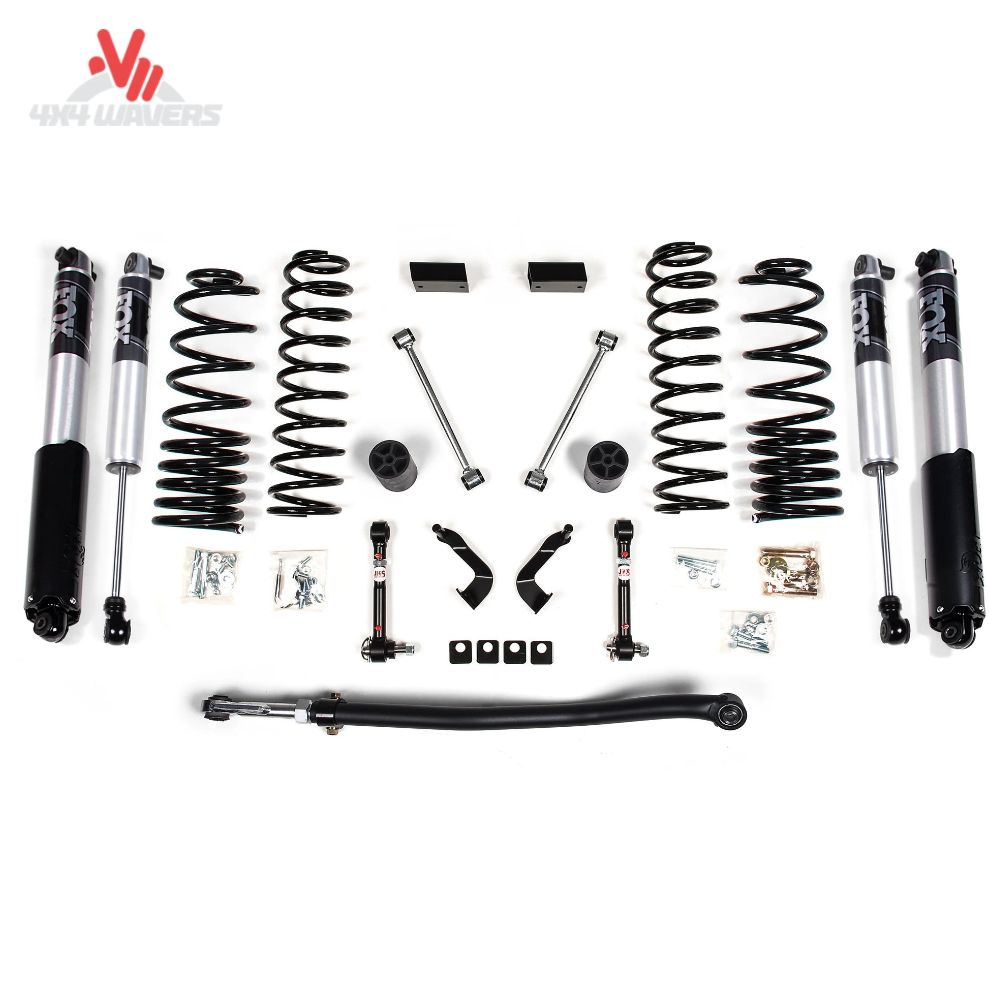 Kit de elevación BDS de 3 pulgadas con amortiguadores NX2 instalado en un Jeep Gladiator JT 2020-2025, mostrando la suspensión elevada y los resortes helicoidales.