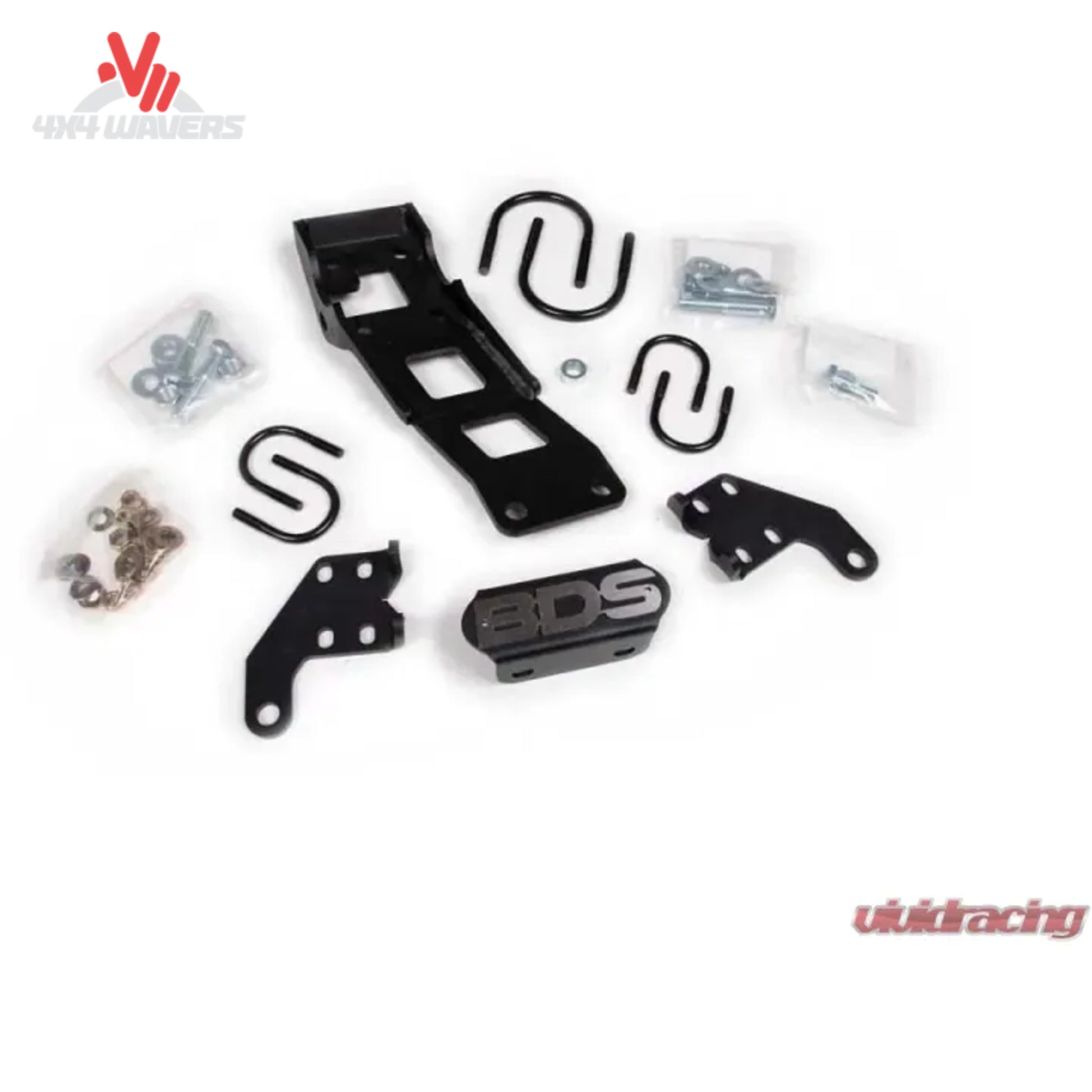 Steel BDS Dual Steering Stabilizer Bracket Kit for 2018-2025 Jeep Wrangler JL, featuring sturdy mounting brackets for improved steering stability.