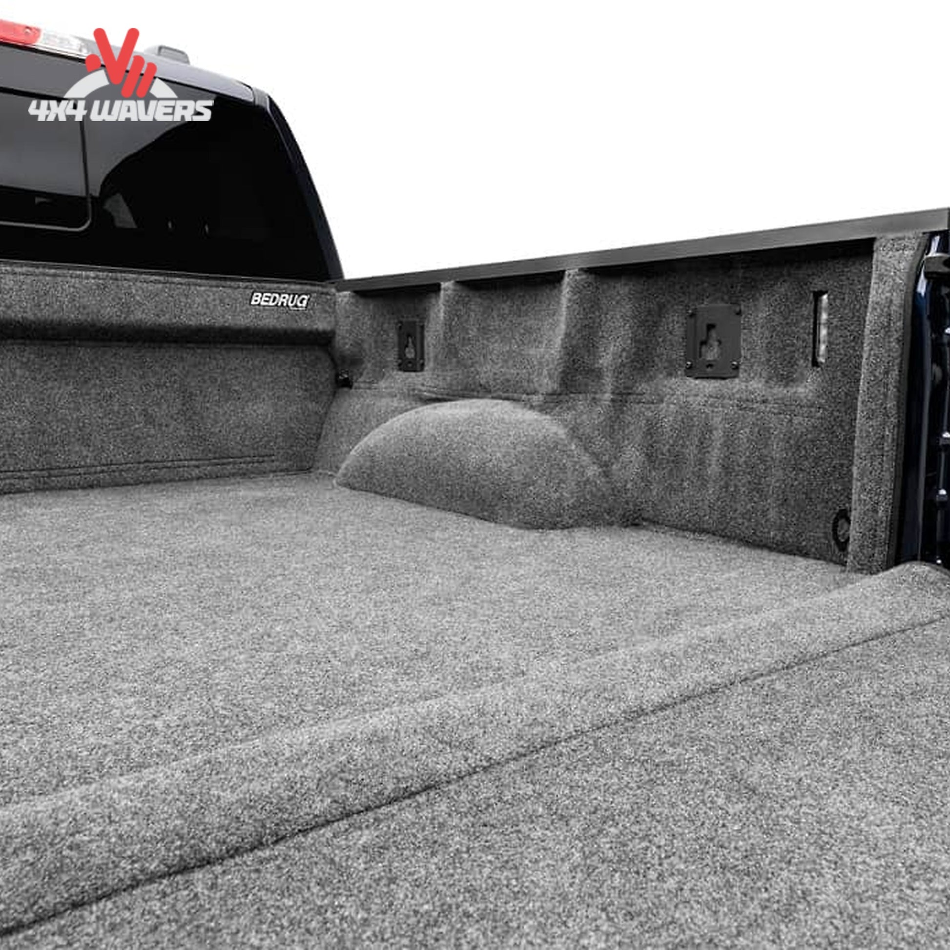 Close-up of the BedRug Classic Full Liner sidewall and tailgate detail for 15-26 Ford F150 5.5ft truck bed mats and liners.