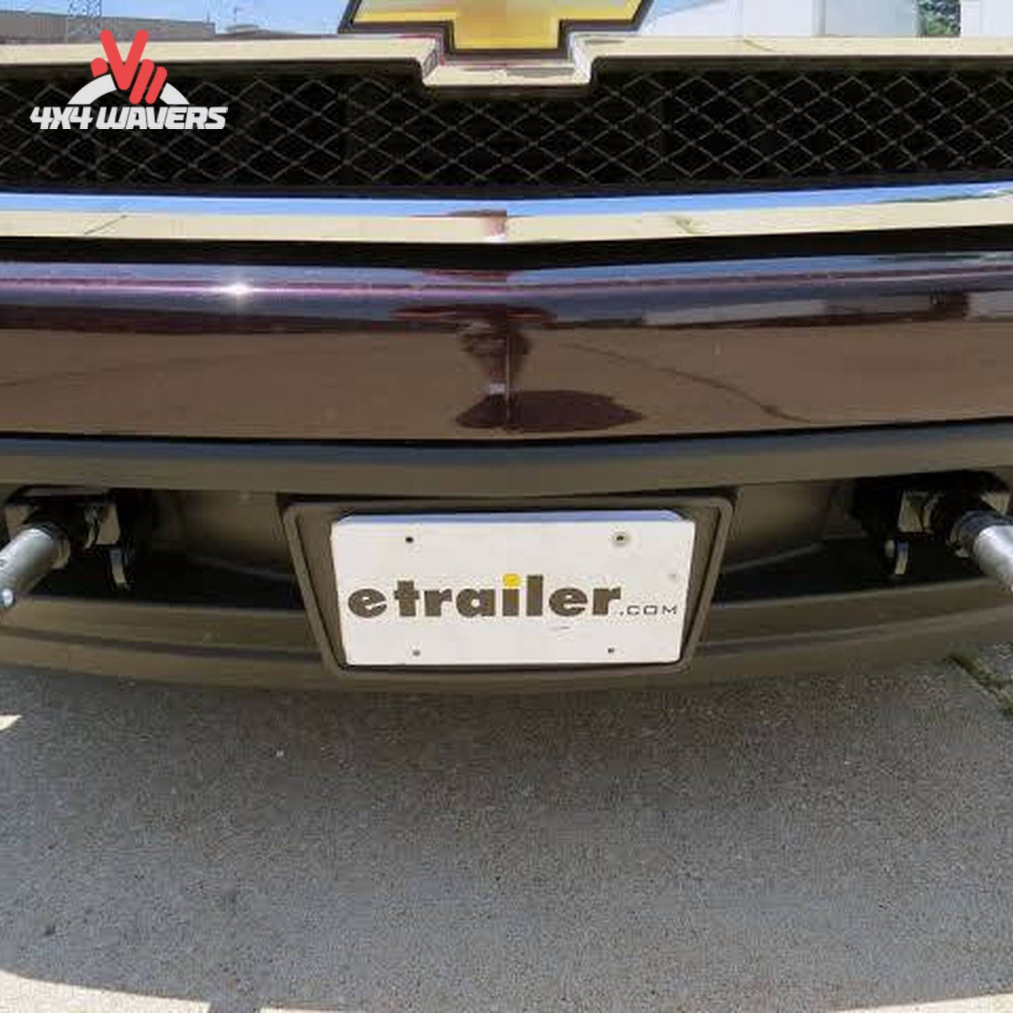 Installed Blue Ox BX1674 baseplate on front bumper of Chevy Silverado 1500 SKU BX1674