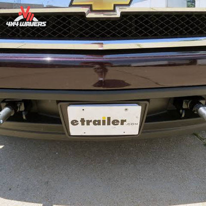 Installed Blue Ox BX1674 baseplate on front bumper of Chevy Silverado 1500 SKU BX1674