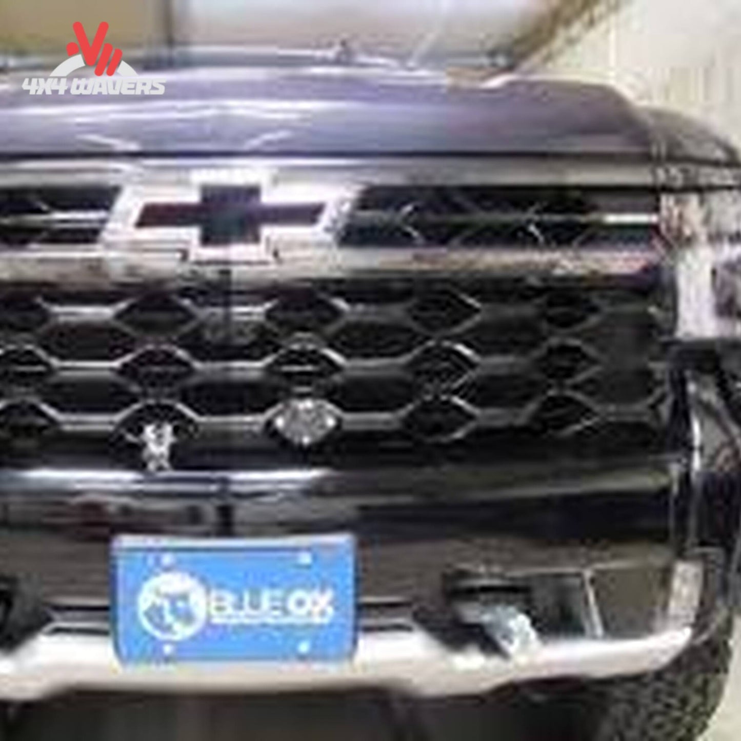 Installed Blue Ox BX1757 baseplate on front bumper of Chevy Silverado ZR2 SKU BX1757