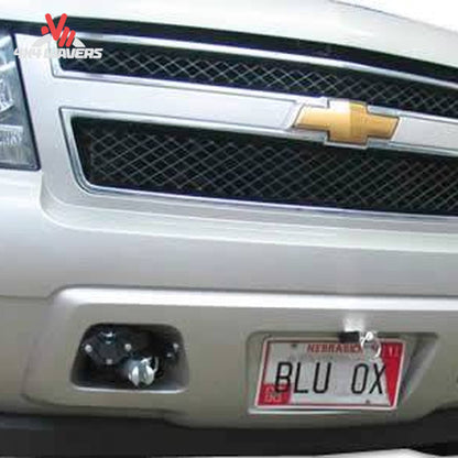 Removable attachment tabs protruding cleanly through front bumper mesh on Silverado ZR2 SKU BX1757