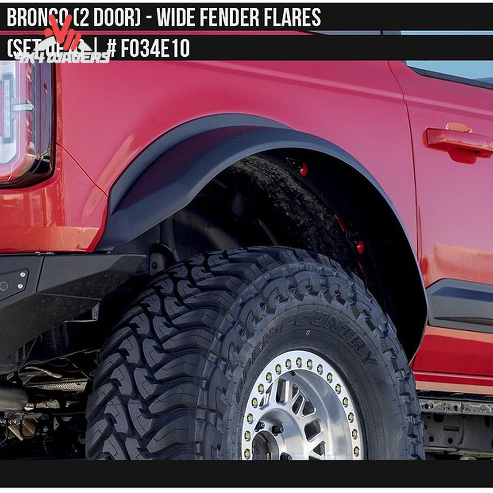 Rear view of Air Design FO34E10 fender flares installed on Ford Bronco