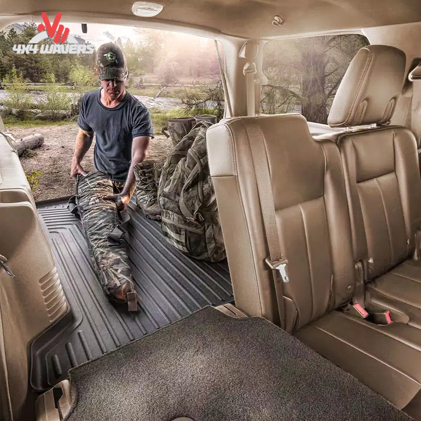 Husky cargo liner protecting overlanding equipment