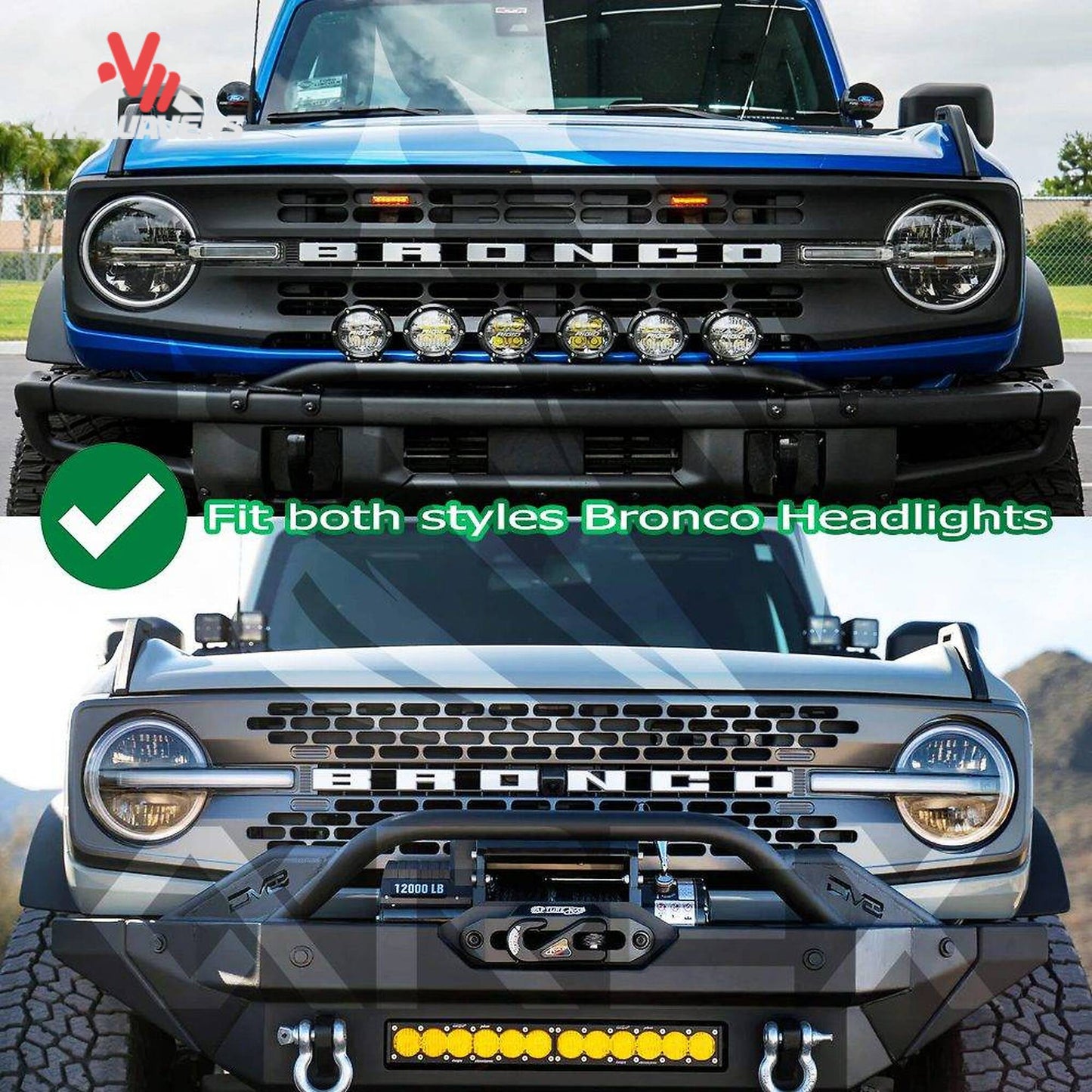AlphaRex Bronco headlights with amber DRL and sequential turn signal