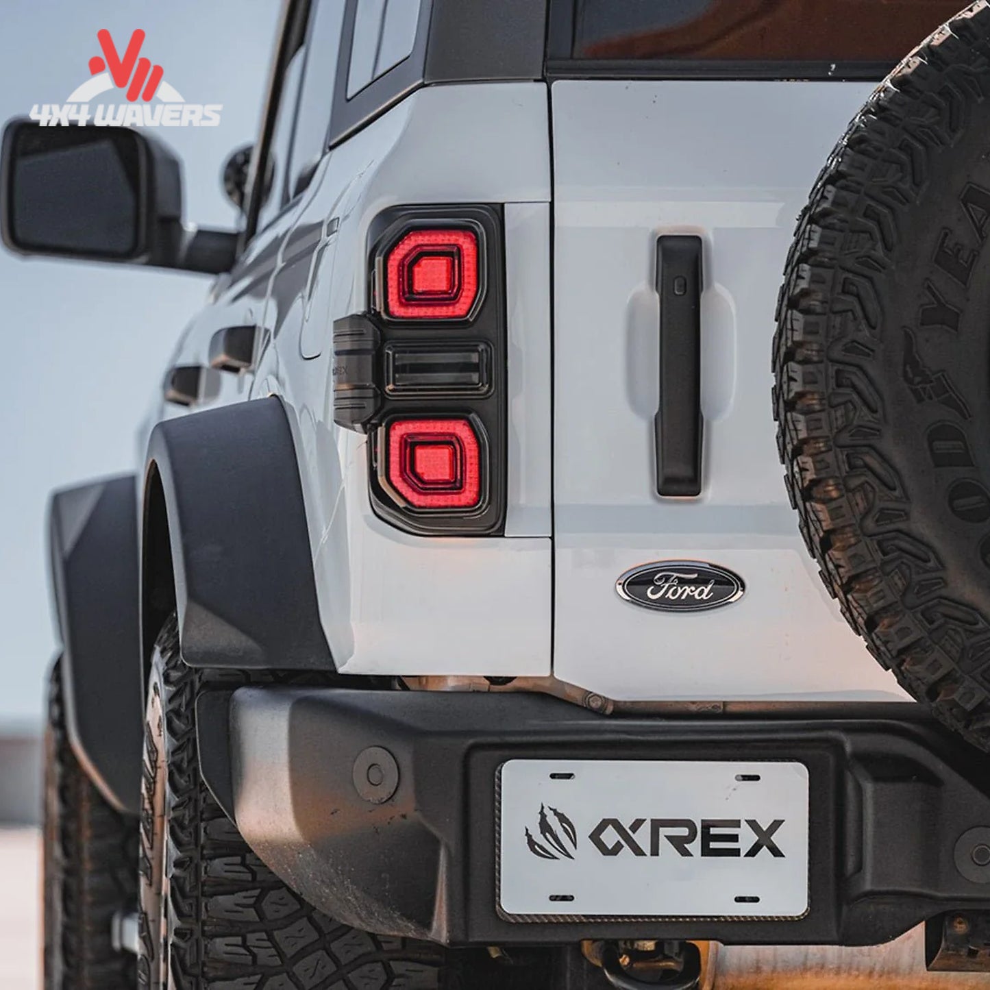 AlphaRex Bronco LED tail lights illuminated rear view