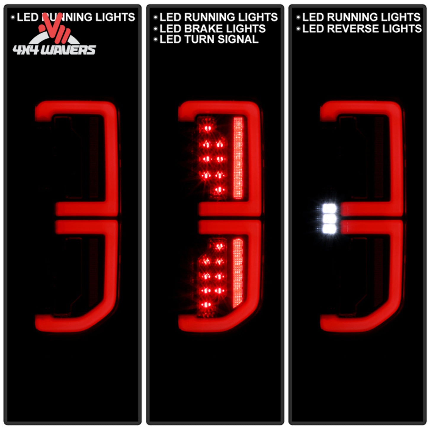 Spyder LED tail lights illuminated at night on Ford Bronco