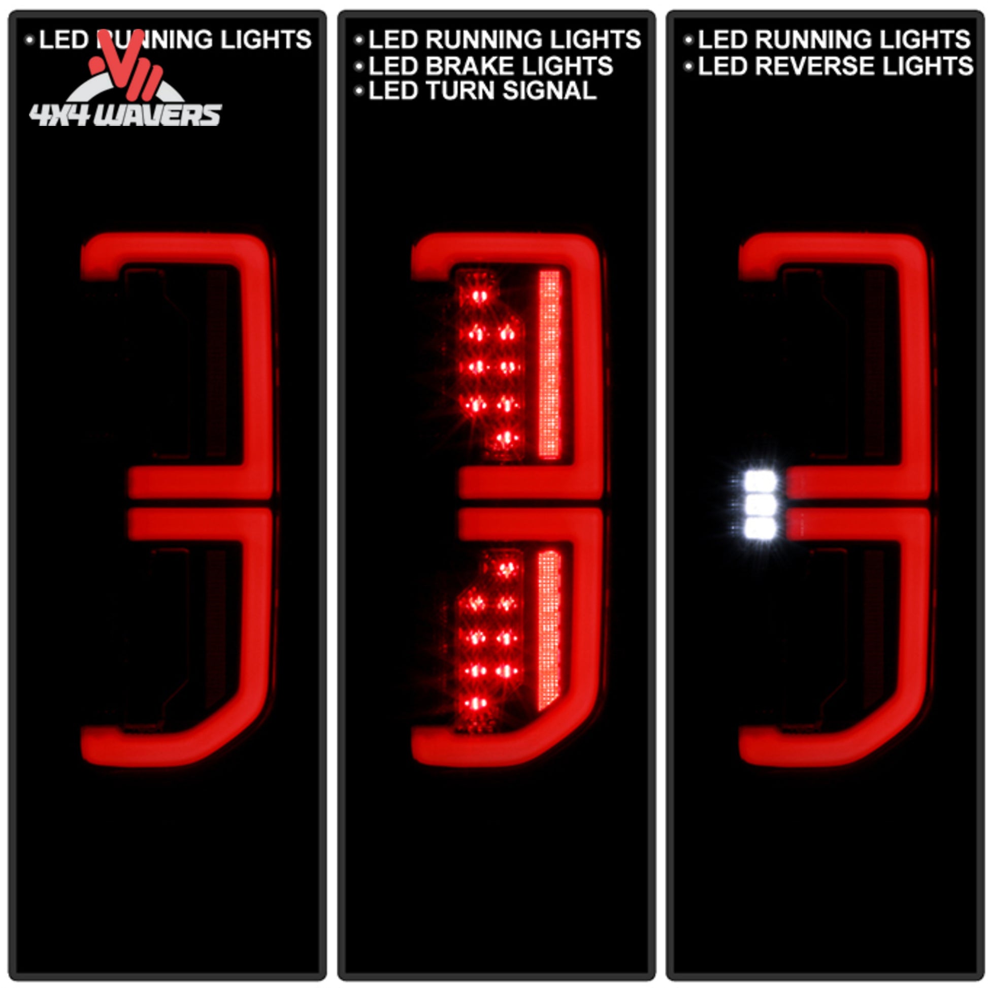 Spyder LED tail lights illuminated at night on Ford Bronco