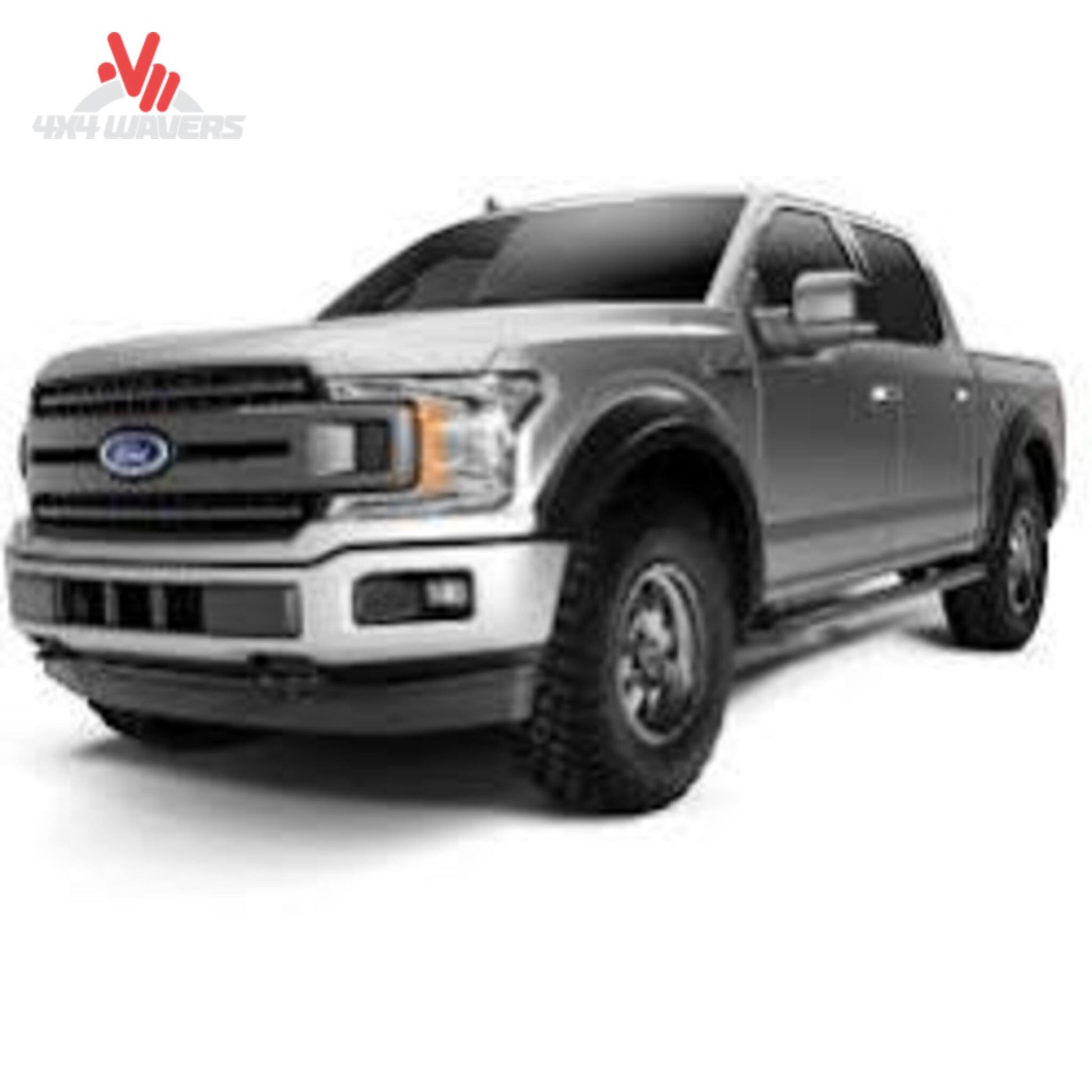 Husky Liners Bushwacker Extend-A-Fender Flares for 2018-2020 Ford F150, four-piece set, black plastic fender flares on truck.