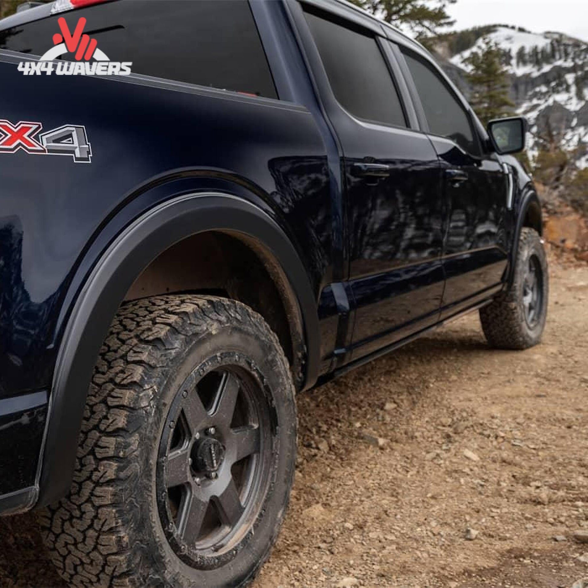 Bushwacker OE Style Fender Flares for Ford F150 2018-2020, showing four durable fender flare profiles on truck wheels.