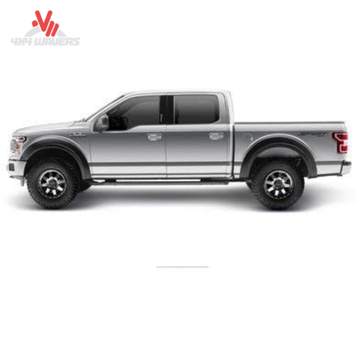 Husky Liners Bushwacker Extend-A-Fender Flares on a Ford F150 truck, showing extended tire coverage and rugged fender protection.