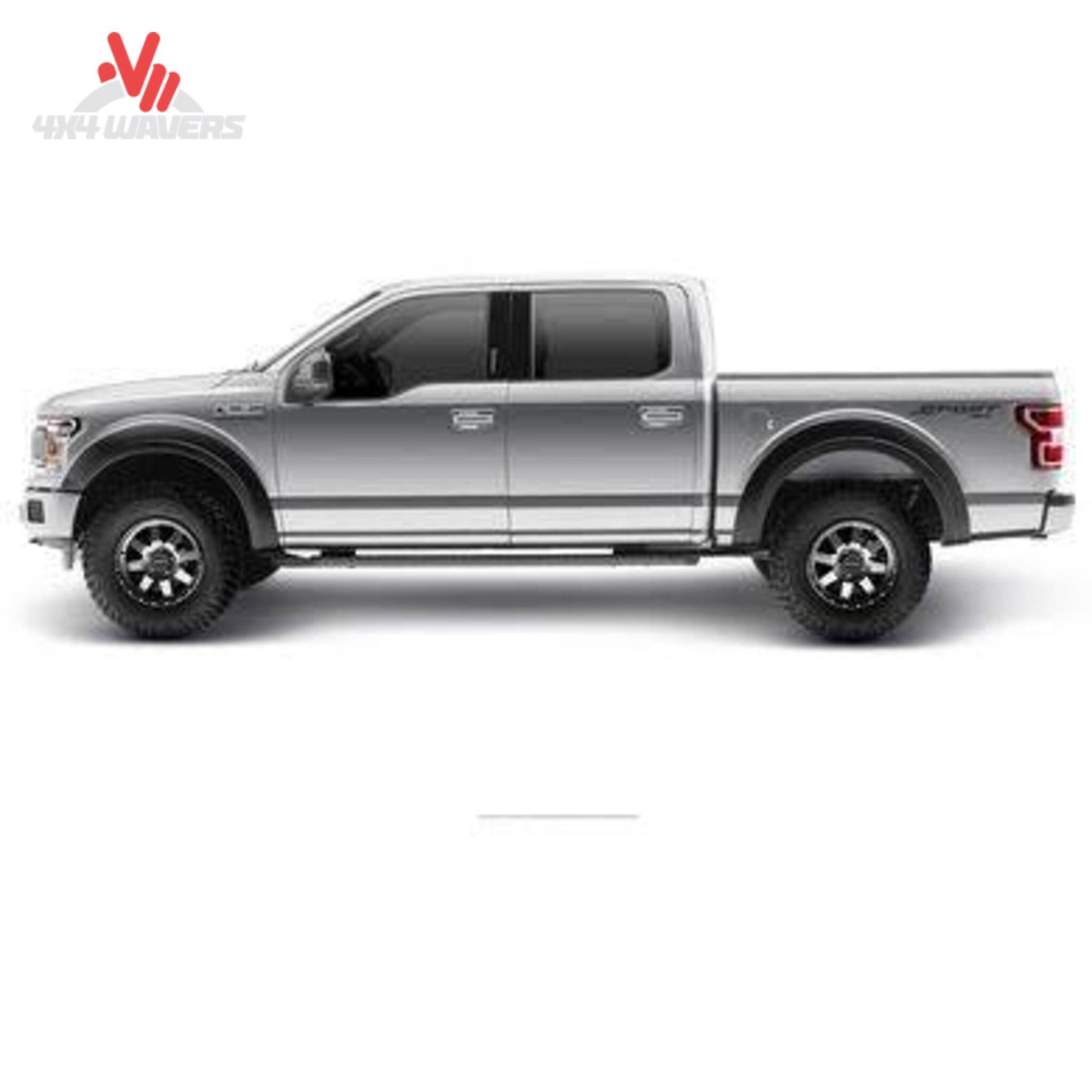 Husky Liners Bushwacker Extend-A-Fender Flares on 2018-2020 Ford F150, showing tire coverage and flare profile.