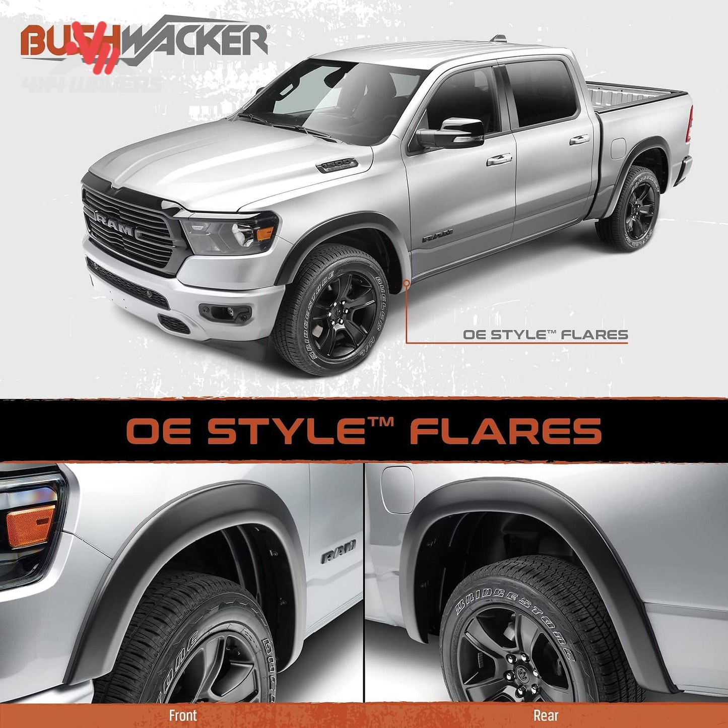 Set of four Bushwacker OE Style Fender Flares for 2018-2020 Ford F150 trucks, designed to enhance vehicle appearance and protection.