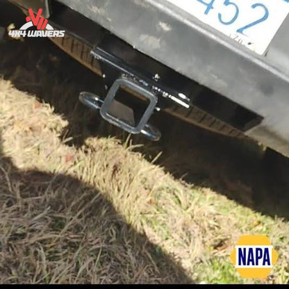 Rear view of GMC Sierra truck showing concealed CURT 2-inch tow receiver hitch SKU 14301