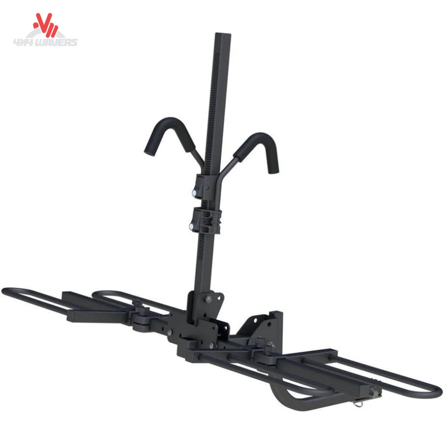 Front view of CURT portabicicletas de enganche tipo bandeja para 2 bicicletas, para receptores de 1-1/4" y 2", diseñado para transportar bicicletas con seguridad.