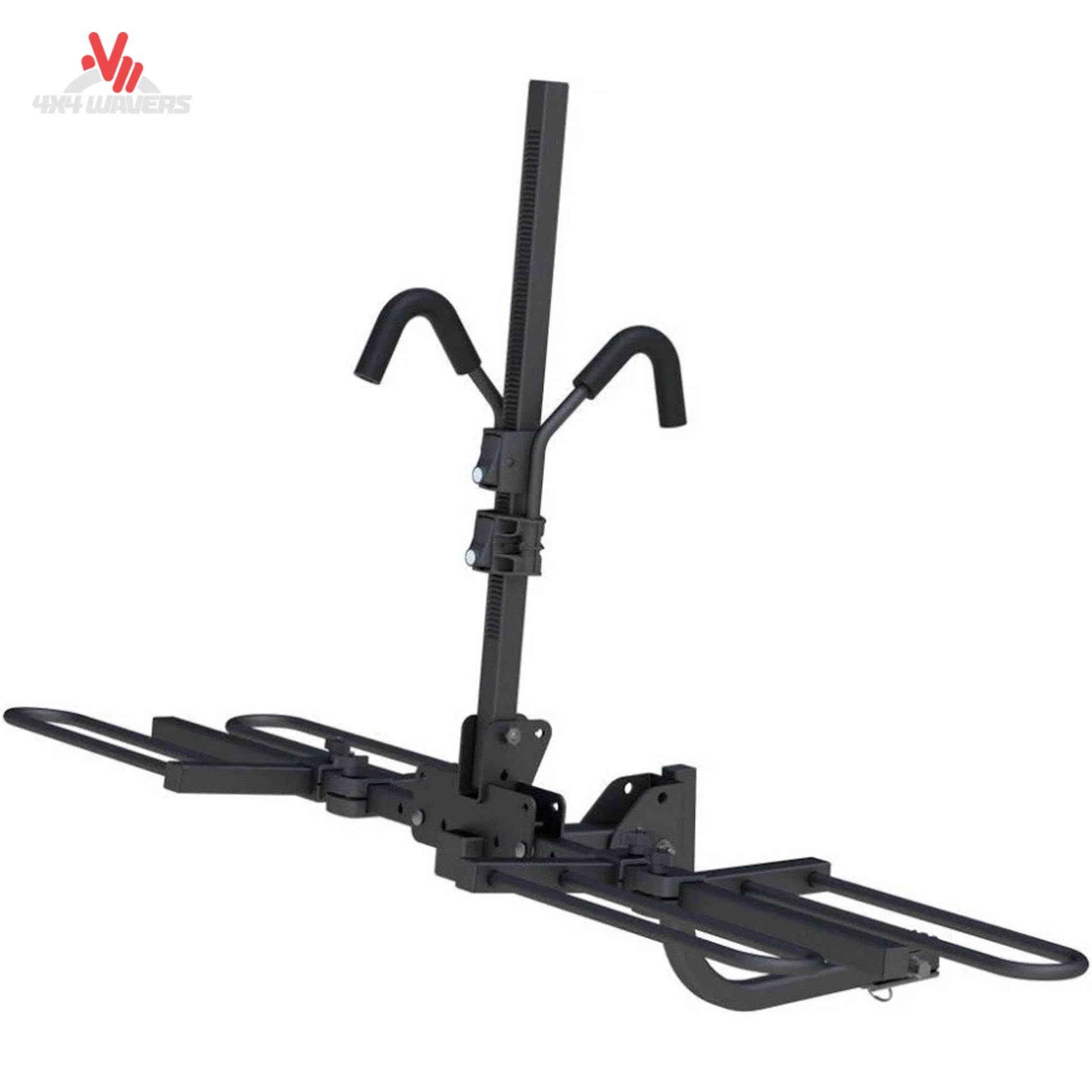 Front view of CURT portabicicletas de enganche tipo bandeja para 2 bicicletas, para receptores de 1-1/4" y 2", diseñado para transportar bicicletas con seguridad.