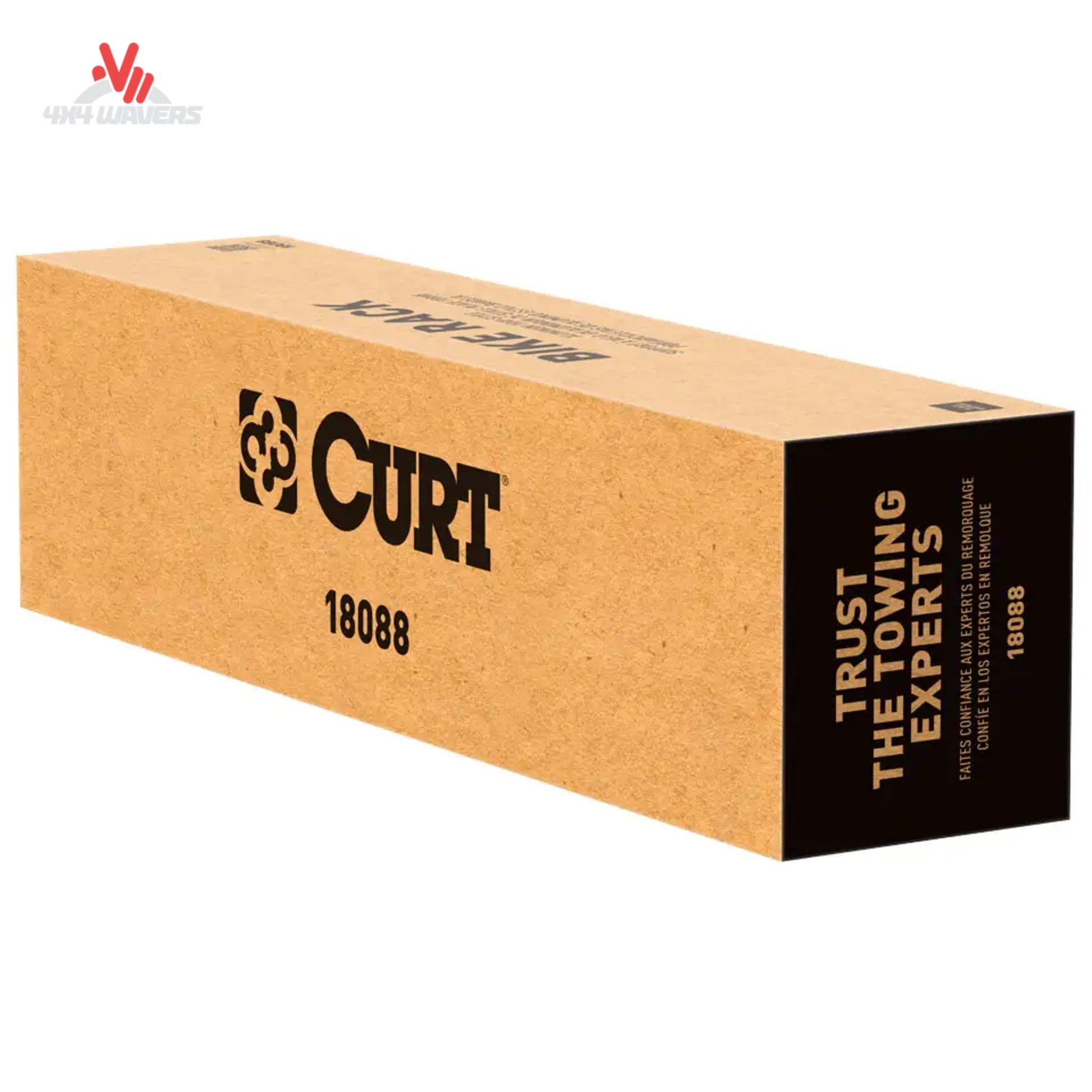 Vista frontal del portabicicletas CURT de aluminio tipo bandeja para 2 bicicletas, para enganche receptor de 2 pulgadas, diseñado para transportar bicicletas con seguridad.