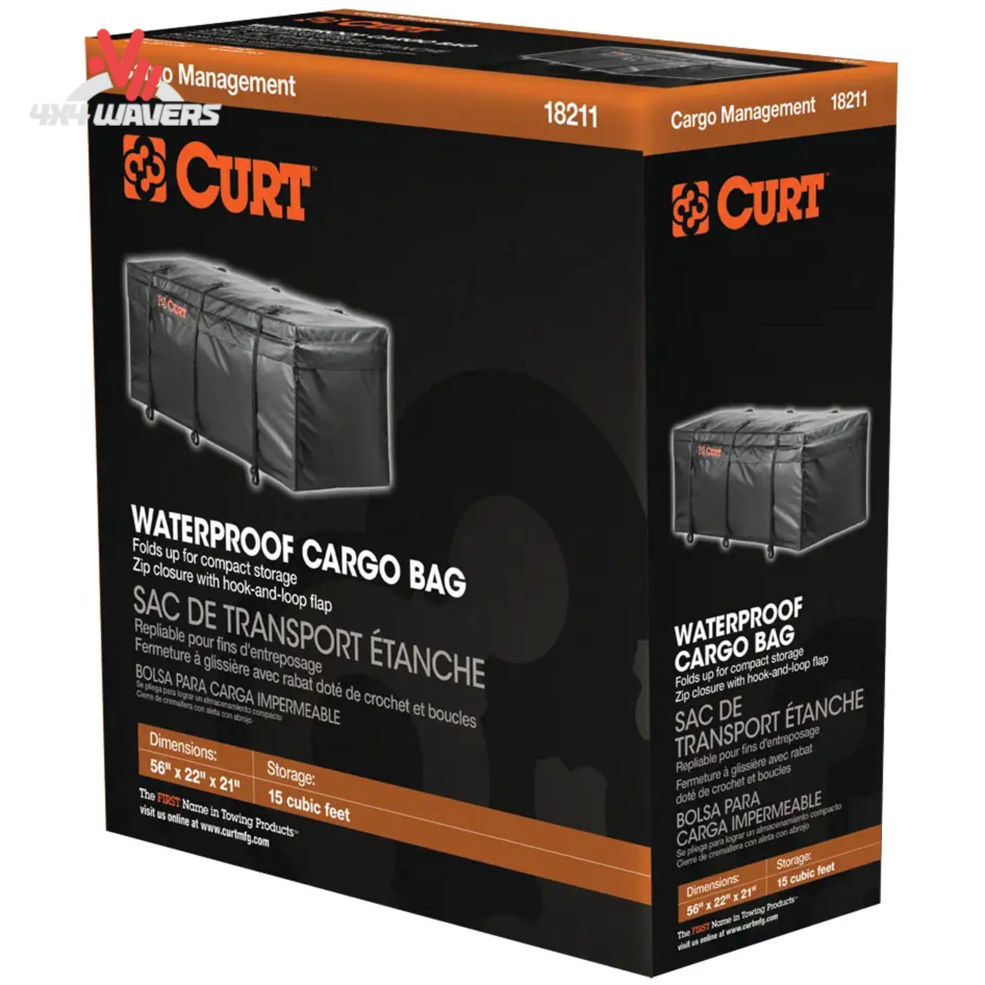alt
Vista abierta de la bolsa portacarga CURT impermeable con gran capacidad de almacenamiento, diseñada para almacenamiento de carga en enganche en vehículos.
