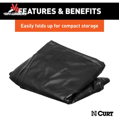 Folded CURT bolsa de carga impermeable para baca, compacta y portátil, con tela negra y asas.
