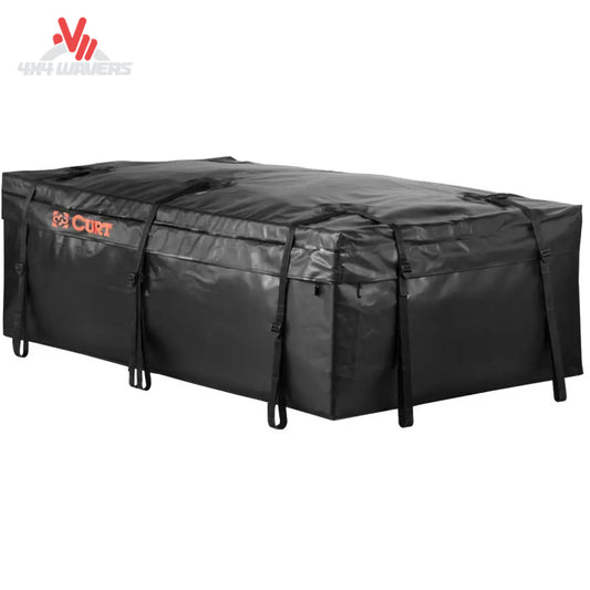 CURT roof rack cargo bag, waterproof rooftop storage with large capacity, 59x34x21 inches, designed for secure vehicle roof storage.