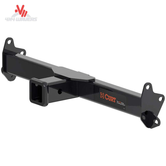 Close-up of CURT 2-inch front receiver hitch on a 2018-2026 Jeep Wrangler JL and Gladiator, showing sturdy metal construction.