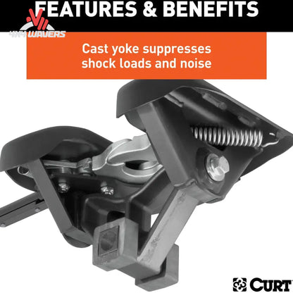 CURT A16 16K fifth wheel hitch with industry-standard rails, shown installed on a truck bed for towing.