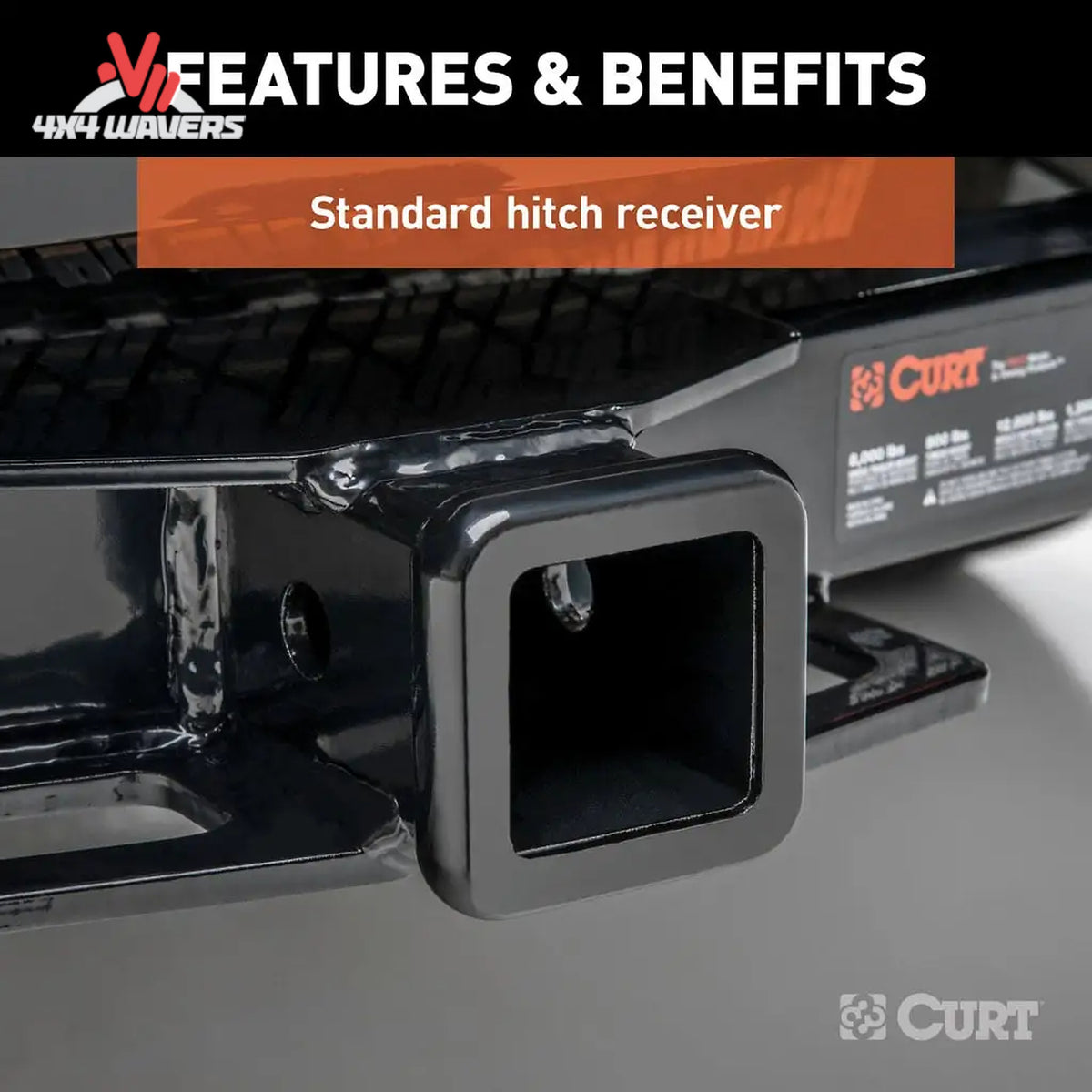 CURT Class 3 2-inch trailer hitch installed on a Ford F150 pickup truck, suitable for towing and hauling.