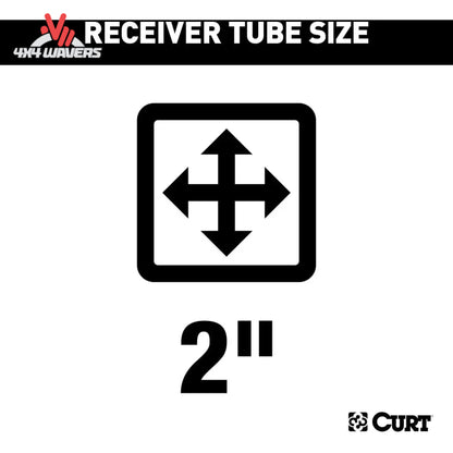 Receiver tube size indicator with arrows and '2"' text.