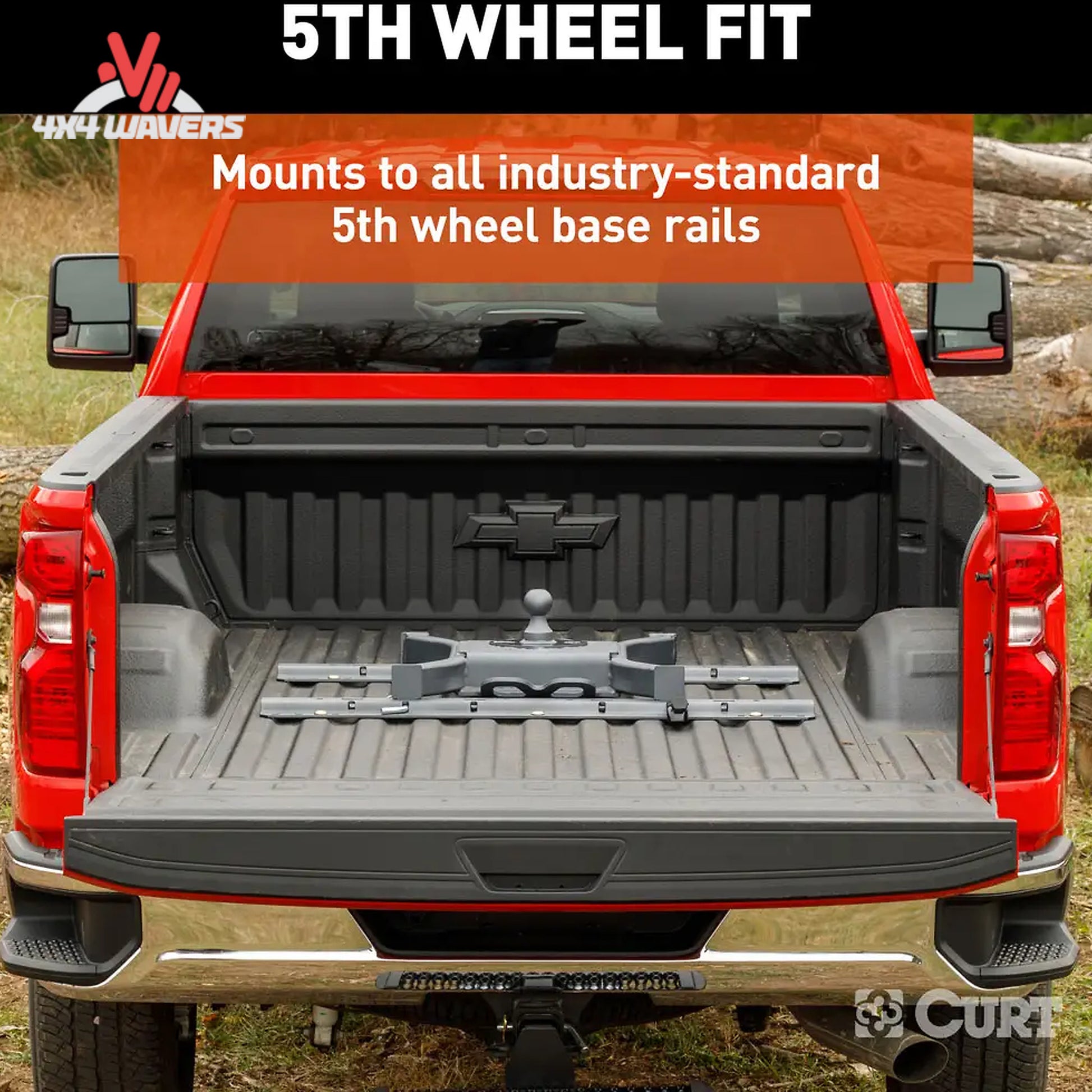 CURT Spyder 5th Wheel Gooseneck Hitch with 30K capacity installed on truck bed rails, featuring 2-5/16 inch ball for towing.