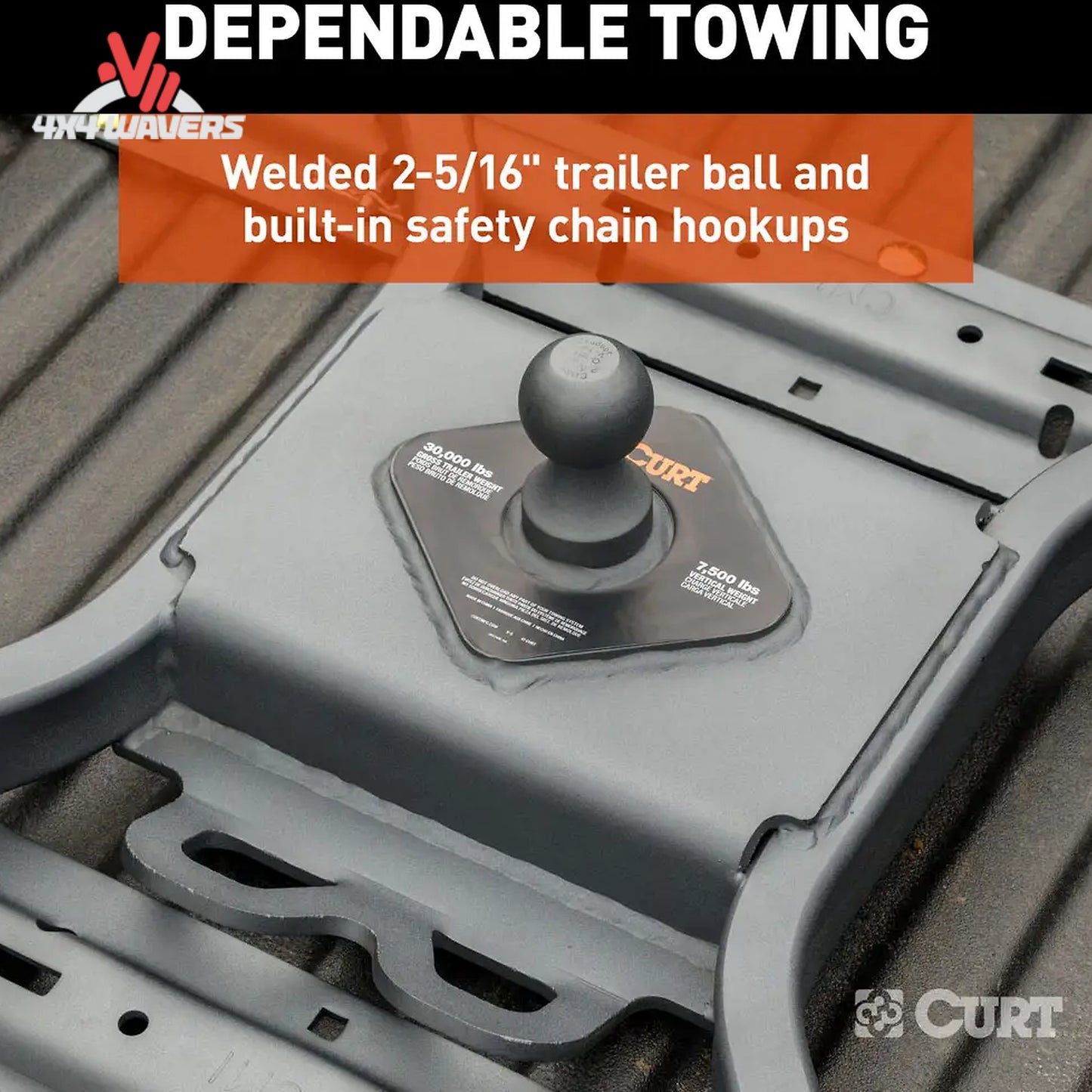 Curt Spyder 5th Wheel Rail Gooseneck Hitch with 2-5/16 inch ball, designed for secure towing and heavy-duty hauling.