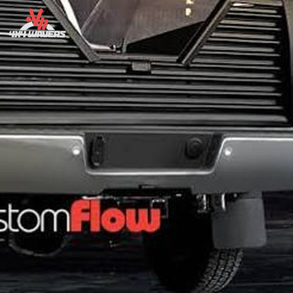 Custom Flow Tailgate backup camera bracket installed on a Ford F150 tailgate, compatible with 2013-2022 models, featuring a louvered design.