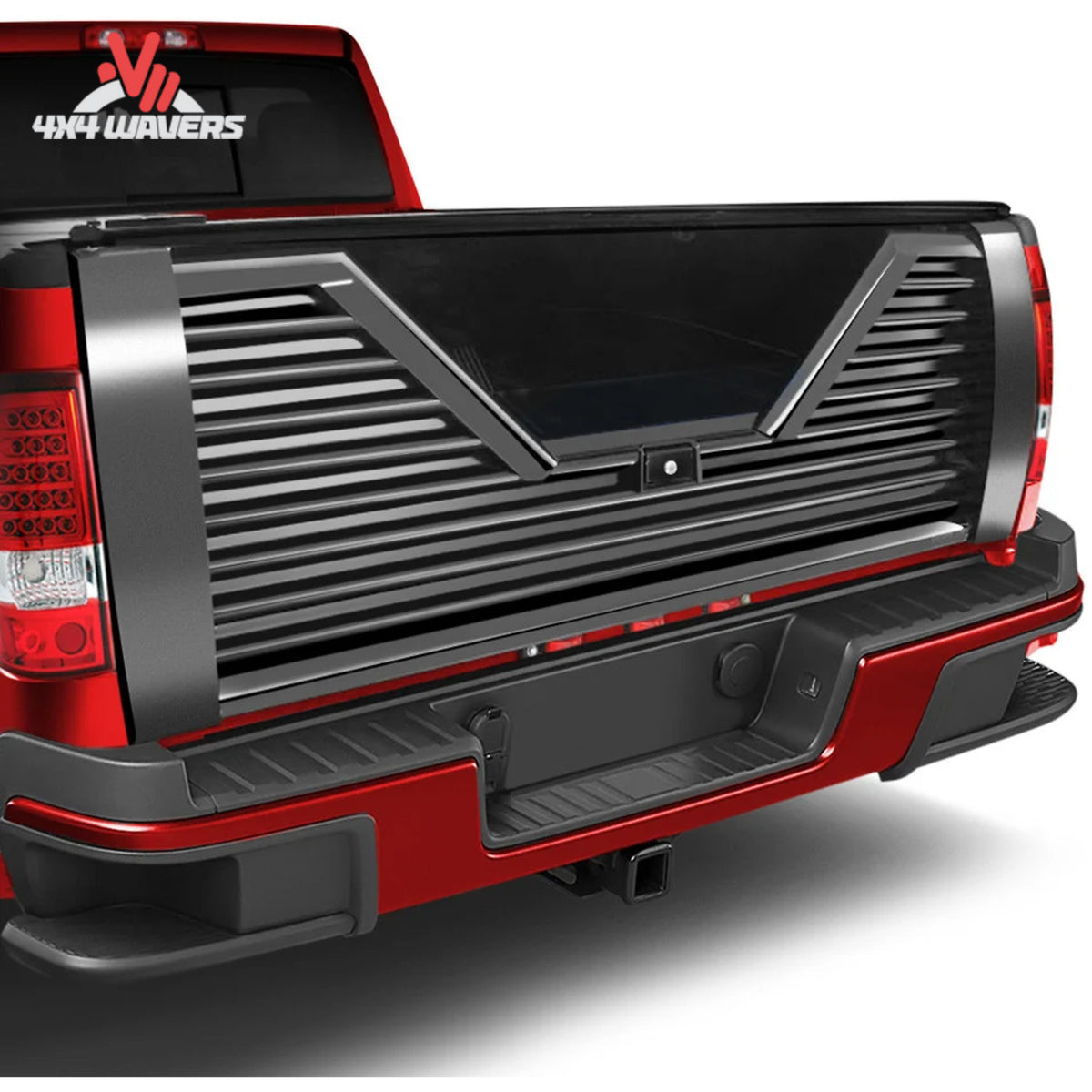 Custom Flow Elite Louvered 5th wheel tailgate installed on a 2009-2014 Ford F-150 pickup truck.