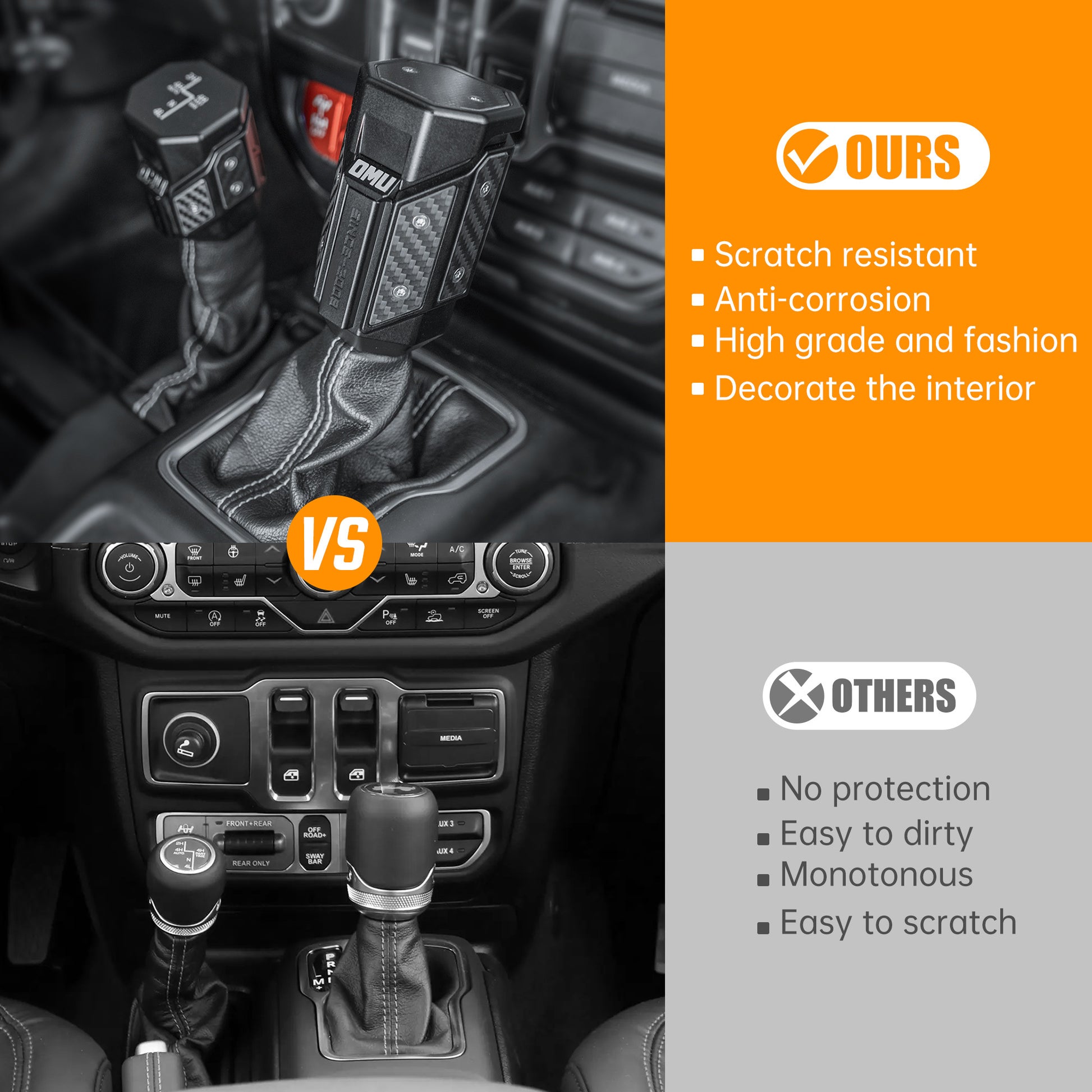 OMU Genesis Series Aluminum Alloy Gear Shif-t Knob  Automatic Transmission Shifter & Transfer Case Lever Handle Kit - Jeep Wrangler JL/JLU/4XE/Gladiator-JT 2018+ - 4X4 WAVERS