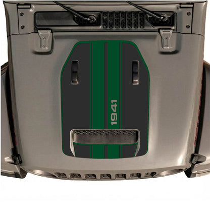 Hood Panel Decal/Sticker - 1941 Stripes with Border Graphic Decal Graphic Kit - For Jeep JL JLU 392 2018 - Premium Vinyl