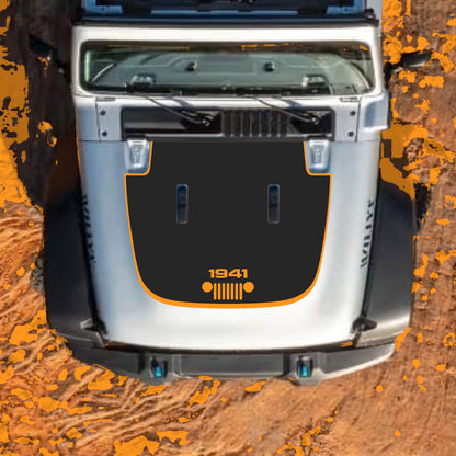 Hood Panel Decal/Sticker - 1941 Grill with Border Graphic Decal Graphic Kit - For Jeep JL JLU Sahara 2018-2025 - Premium Vinyl