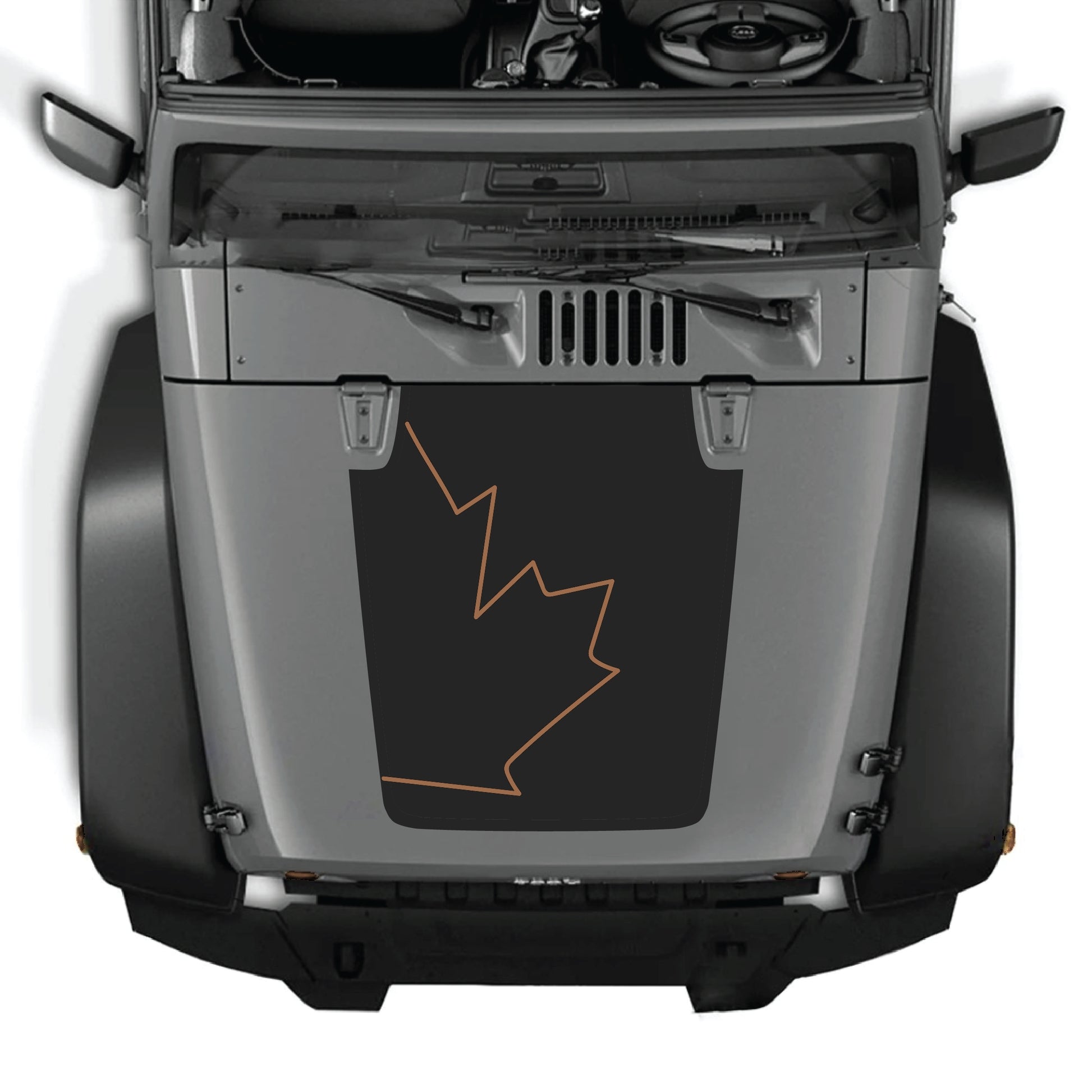 Canada full leaf hood decal graphic kit by CarCode on a Jeep Wrangler JK JKU, made of durable premium vinyl.