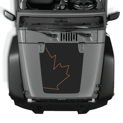 Canada full leaf hood decal graphic kit by CarCode on a Jeep Wrangler JK JKU, made of durable premium vinyl.