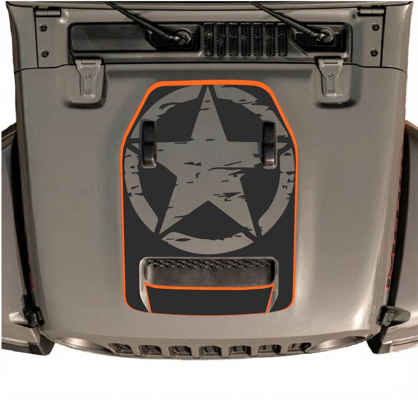 Hood Panel Decal/Sticker - Full Star with Border Graphic Decal Graphic Kit - For Jeep JL JLU 392 2018 - Premium Vinyl