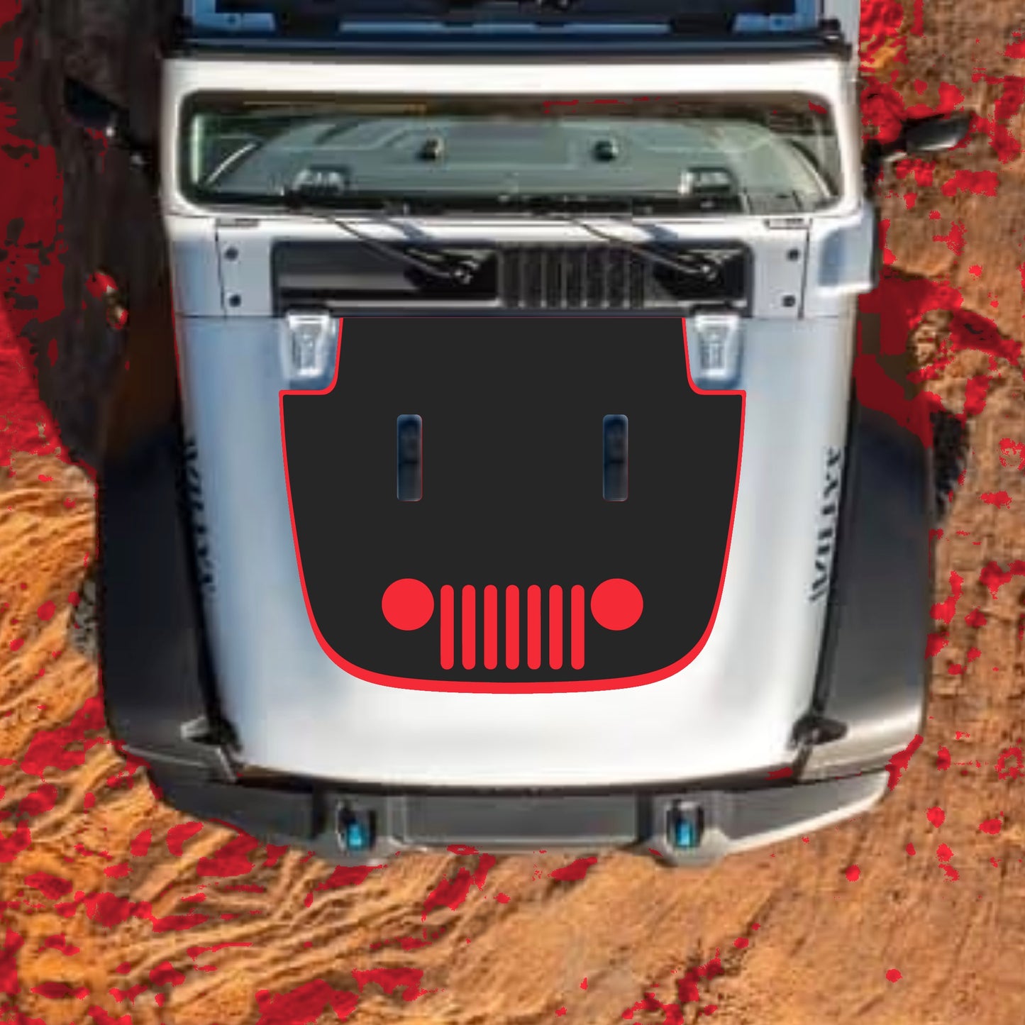 Hood Panel Decal/Sticker - Full Grill with Border Graphic Decal Graphic Kit - For Jeep JL JLU Sahara 2018-2025 - Premium Vinyl