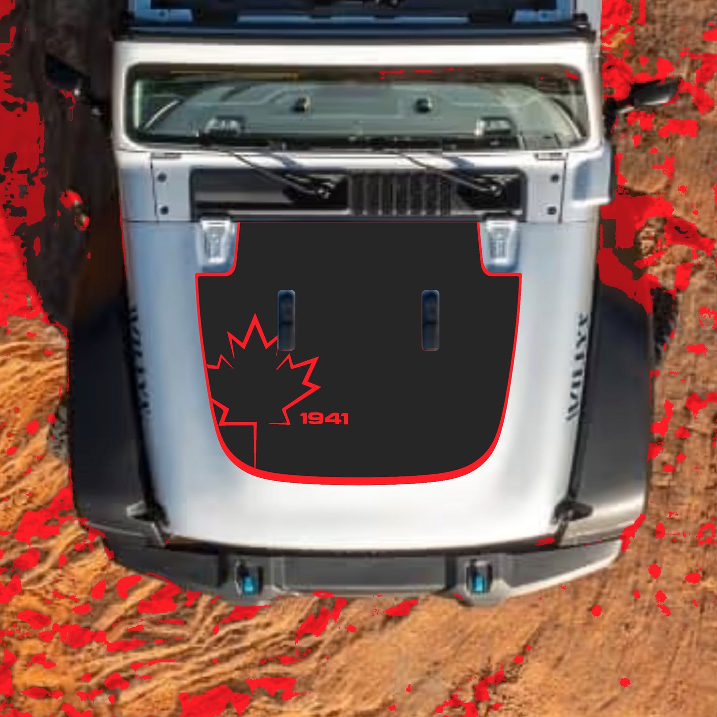 Hood Panel Decal/Sticker - Canada Leaf 1941 with Border Graphic Decal Graphic Kit - For Jeep JL JLU Sahara 2018-2025 - Premium Vinyl