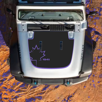 Hood Panel Decal/Sticker - Canada Leaf 1941 with Border Graphic Decal Graphic Kit - For Jeep JL JLU Sahara 2018-2025 - Premium Vinyl