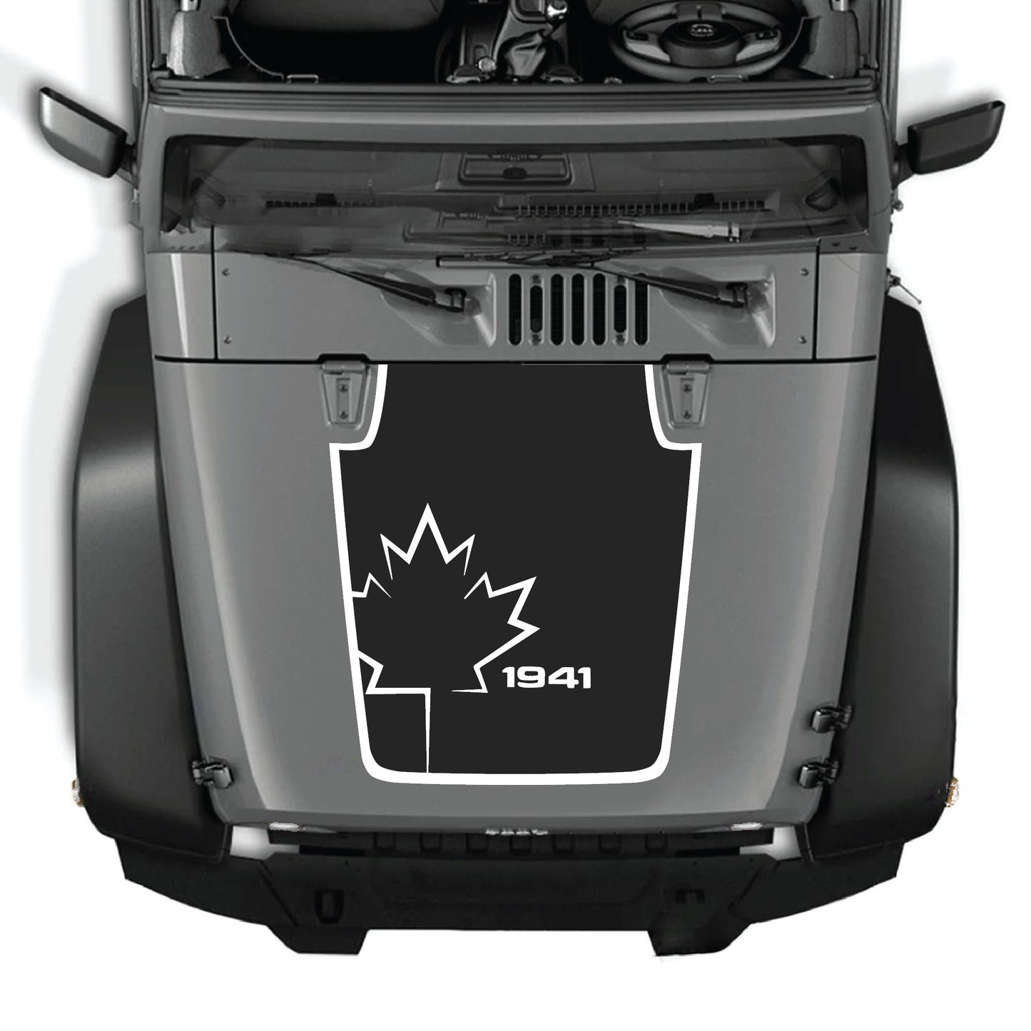 Canada leaf hood decal with border for Jeep Wrangler JK JKU 2007-2018, premium vinyl CarCode graphic sticker.