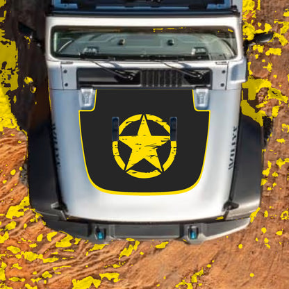 Hood Panel Decal/Sticker - Center Star with Border Graphic Decal Graphic Kit - For Jeep JL JLU Sahara 2018-2025 - Premium Vinyl