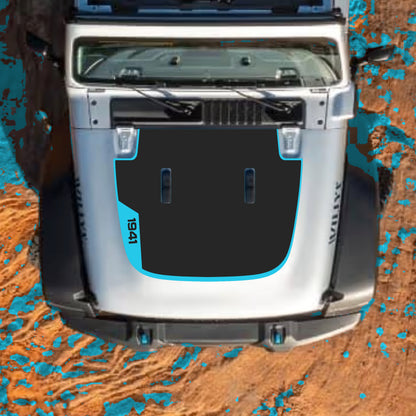 Hood Panel Decal/Sticker - Left Side 1941 with Border Graphic Decal Graphic Kit - For Jeep JL JLU Sahara 2018-2025 - Premium Vinyl