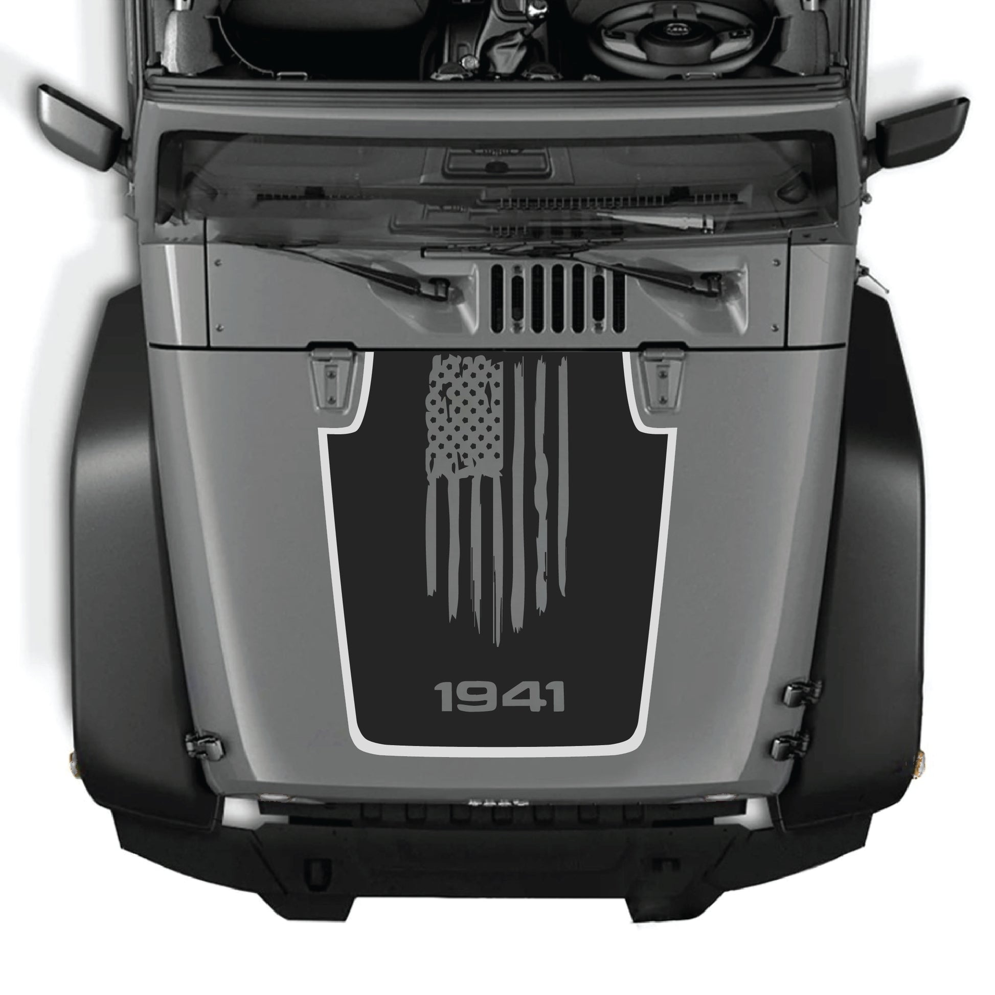 CarCode American flag hood decal for Jeep Wrangler JK JKU 2007-2018, premium vinyl patriotic sticker on vehicle hood.