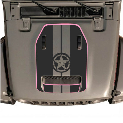 Hood Panel Decal/Sticker - Star and Stripes with Border Graphic Decal Graphic Kit - For Jeep JL JLU 392 2018 - Premium Vinyl