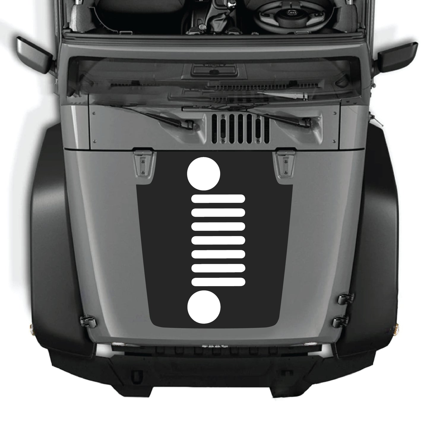 Vertical grill hood decal sticker for Jeep Wrangler JK JKU 2007-2018, made of premium vinyl with bold graphic design.