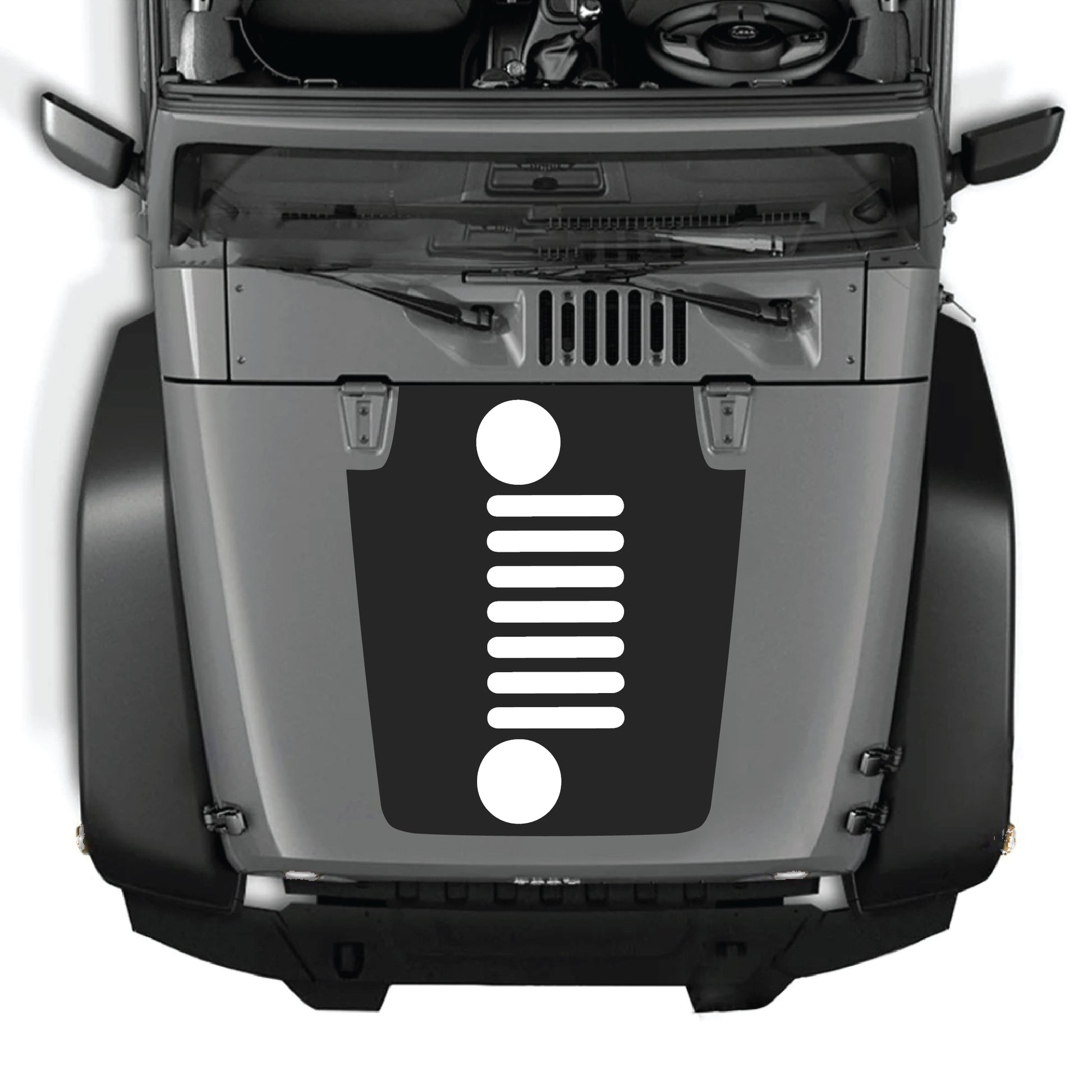 Vertical grill hood decal sticker for Jeep Wrangler JK JKU 2007-2018, made of premium vinyl with bold graphic design.